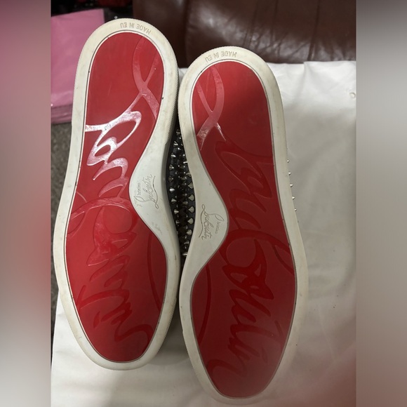 Christian Louboutin Men's Spiked Denim Leather High Top Sneakers - Picture 2 of 7